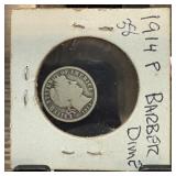 1914 BARBER SILVER DIME