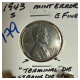 1943-S STEEL WHEAT PENNY CENT TERMINAL DIE 1943-S STEEL WHEAT PENNY CENT TERMINAL DIE