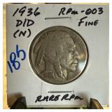1936-D/D BUFFALO NICKEL RPM-003 1936-D/D BUFFALO NICKEL RPM-003