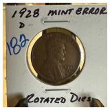 1928-D STEEL WHEAT PENNY CENT ROTATED DIES 1928-D STEEL WHEAT PENNY CENT ROTATED DIES
