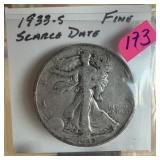 1933-S WALKING LIBERTY SILVER HALF DOLLAR SCARCE 1933-S WALKING LIBERTY SILVER HALF DOLLAR SCARCE