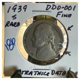 1939-S JEFFERSON NICKEL DDO-001 KEY DATE 1939-S JEFFERSON NICKEL DDO-001 KEY DATE