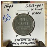 1943-S WHEAT PENNY CENT DDR-001 ERRORS 1943-S WHEAT PENNY CENT DDR-001 ERRORS