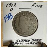 1912-D LIBERTY V NICKEL SCARCE DATE FULL LIBERTY 1912-D LIBERTY V NICKEL SCARCE DATE FULL LIBERTY