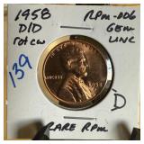1958-D/D WHEAT PENNY CENT RPM-006 UNC 1958-D/D WHEAT PENNY CENT RPM-006 UNC