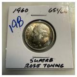 1960 ROOSEVELT SILVER DIME SUPERB ROSE TONING 1960 ROOSEVELT SILVER DIME SUPERB ROSE TONING