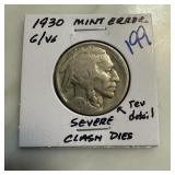 1930 BUFFALO NICKEL SEVERE CLASHED DIES 1930 BUFFALO NICKEL SEVERE CLASHED DIES