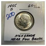 1955-D ROOSEVELT SILVER DIME NEAR FULL BANDS 1955-D ROOSEVELT SILVER DIME NEAR FULL BANDS