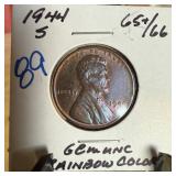 1944-S WHEAT PENNY CENT UNC RAINBOW COLOR 1944-S WHEAT PENNY CENT UNC RAINBOW COLOR