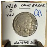1928-D BUFFALO NICKEL ROTATED DIES 1928-D BUFFALO NICKEL ROTATED DIES