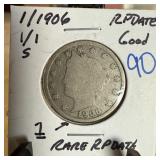 1/1906 1/1 S LIBERTY V NICKEL RARE REPUNCHED DATE 1/1906 1/1 S LIBERTY V NICKEL RARE REPUNCHED DATE