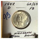 1942-D MERCURY SILVER DIME HIGH GRADE FULL BANDS 1942-D MERCURY SILVER DIME HIGH GRADE FULL BANDS