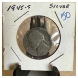 1945-S JEFFERSON SILVER WAR NICKEL 1945-S JEFFERSON SILVER WAR NICKEL