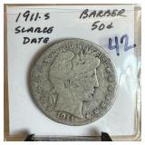 1911-S BARBER SILVER HALF DOLAR SCARCE DATE 1911-S BARBER SILVER HALF DOLAR SCARCE DATE