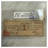 1924 LLOYD BANK 2 SZELVENY BOND NOTE 1924 LLOYD BANK 2 SZELVENY BOND NOTE