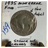 1935 BUFFALO NICKEL STRUCK THRU 1935 BUFFALO NICKEL STRUCK THRU