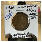 1926-D WHEAT PENNY CENT ROTATED & CLASHED DIES 1926-D WHEAT PENNY CENT ROTATED & CLASHED DIES