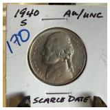 1940-S JEFFERSON NICKEL SCARCE DATE BETTER 1940-S JEFFERSON NICKEL SCARCE DATE BETTER