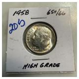 1958 ROOSEVELT SILVER DIME HIGH GRADE 1958 ROOSEVELT SILVER DIME HIGH GRADE
