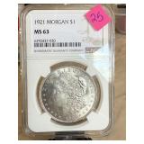 1921 MORGAN SILVER DOLLAR NGC GRADED MS63 1921 MORGAN SILVER DOLLAR NGC GRADED MS63