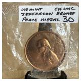 JEFFERSON BRONZE PEACE MEDAL JEFFERSON BRONZE PEACE MEDAL