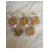LOT OF 5 GOLD PLATED STATE QUARTERS LOT OF 5 GOLD PLATED STATE QUARTERS