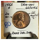 1955-S WHEAT PENNY CENT DOUBLE DIE DDO-001 1955-S WHEAT PENNY CENT DOUBLE DIE DDO-001