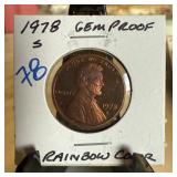 1978-S GEM PROOF MEMORIAL PENNY CENT RAINBOW 1978-S GEM PROOF MEMORIAL PENNY CENT RAINBOW