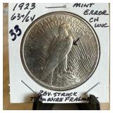 1923 PEACE SILVER DOLLAR REV STRUCK THRU WIRE FRAG 1923 PEACE SILVER DOLLAR REV STRUCK THRU WIRE FRAG