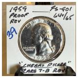 1959 WASHINGTON SILVER QUARTER PROOF CHERRY PICKER 1959 WASHINGTON SILVER QUARTER PROOF CHERRY PICKER