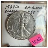 1939-D WALKING LIBERTY SILVER HALF DOLLAR SC DATE 1939-D WALKING LIBERTY SILVER HALF DOLLAR SC DATE