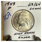 1943-P JEFFERSON SILVER WAR NICKEL HIGH GRADE 1943-P JEFFERSON SILVER WAR NICKEL HIGH GRADE
