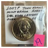 2007 JOHN ADAMS RARE DOUBLE EDGE LETTER DOLLAR 2007 JOHN ADAMS RARE DOUBLE EDGE LETTER DOLLAR