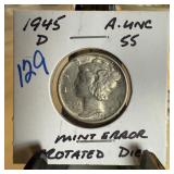 1945-D MERCURY SILVER DIME ROTATED DIES 1945-D MERCURY SILVER DIME ROTATED DIES