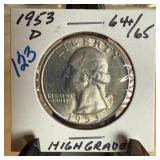 1953-D WASHINGTON SILVER QUARTER HIGH GRADE 1953-D WASHINGTON SILVER QUARTER HIGH GRADE