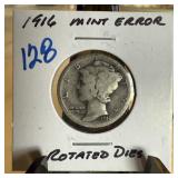 1916 MERCURY SILVER DIME ROTATED DIES 1916 MERCURY SILVER DIME ROTATED DIES