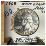 1963 WASHINGTON SILVER QUARTER DOUBLE OBV 1963 WASHINGTON SILVER QUARTER DOUBLE OBV