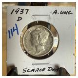 1937-D MERCURY SILVER DIME SCARCE DATE 1937-D MERCURY SILVER DIME SCARCE DATE