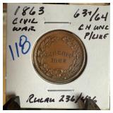 1863 CIVIL WAR TOKEN UNC HIGH GRADE 1863 CIVIL WAR TOKEN UNC HIGH GRADE