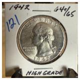1942 WASHINGTON SILVER QUARTER HIGH GRADE 1942 WASHINGTON SILVER QUARTER HIGH GRADE