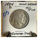 1934-D BUFFALO NICKEL ROTATED DIES 1934-D BUFFALO NICKEL ROTATED DIES