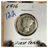 1916 MERCURY SILVER DIME FIRST YEAR 1916 MERCURY SILVER DIME FIRST YEAR
