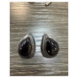 NAVAJO JBJ STERLING SILVER ONYX EARRINGS NAVAJO JBJ STERLING SILVER ONYX EARRINGS
