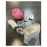 LOT / FOSSILIZED PALM / GEODES / SOAPSTONE EGG LOT / FOSSILIZED PALM / GEODES / SOAPSTONE EGG