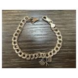 STERLING SILVER CHARM BRACELET W RACING FLAG CHARM STERLING SILVER CHARM BRACELET W RACING FLAG CHARM