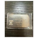 1 OZ SILVER BULLION BAR .999 PHILADELPHIA CENT. 1 OZ SILVER BULLION BAR .999 PHILADELPHIA CENT.