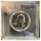 1962 PROOF WASHINGTON SILVER QUARTER 1962 PROOF WASHINGTON SILVER QUARTER