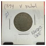 1894 LIBERTY V NICKEL HARDER DATE 1894 LIBERTY V NICKEL HARDER DATE