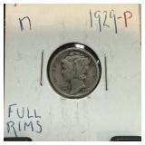 1929 MERCURY SILVER DIME FULL RIMS 1929 MERCURY SILVER DIME FULL RIMS
