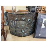 LARGE METAL FIREPLACE SCREEN W PEACOCK MOTIF LARGE METAL FIREPLACE SCREEN W PEACOCK MOTIF